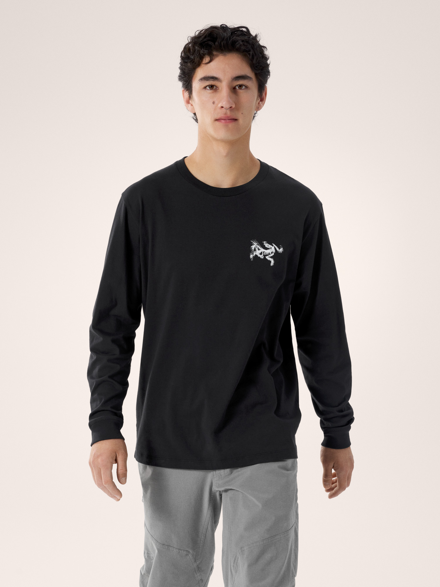 S26-X000009537-Kragg-SL-Cotton-Bird-Tile-Shirt-LS-Black-Arctic-Silk-Front-View